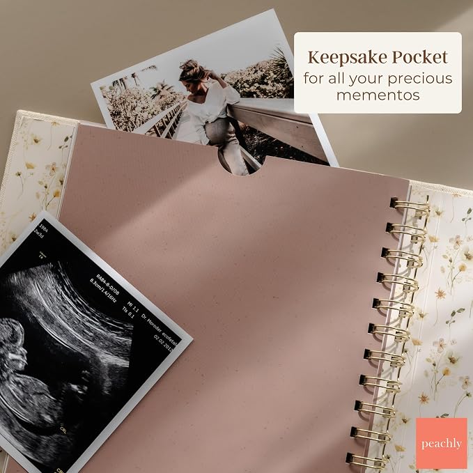 Peachly Pregnancy Journal for First Time Moms - Linen Memory Book | Gift-boxed 110-page maternity keepsake & pregnancy scrapbook. Bump photo pages, hospital & newborn checklists, archival paper - Image 8
