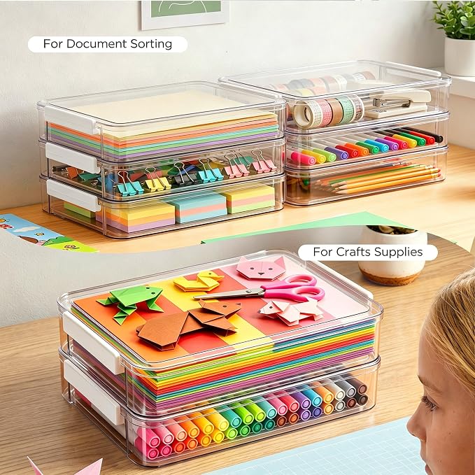 Citylife 2Packs 6 Qt Clear Paper Storage Box with Lids,Plastic Project Case | Stackable File Organizer with Latches for Letter Size Documents, Crafts, Photos and Office Supplies,Sensory Activities - Image 8
