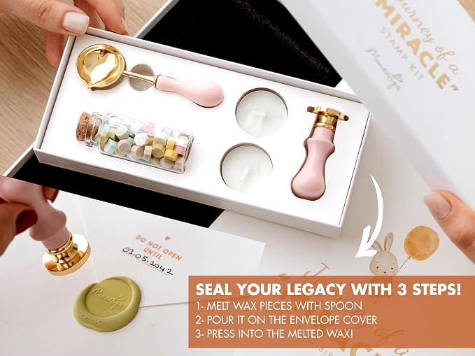 Pregnancy Journal Gift Set for First Time Moms | Pregnancy Memory Book with Keepsake Box, Wax Seal Kit, Clean-Touch Ink Pad and Envelope for the Complete Box - Image 3