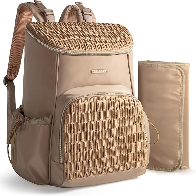 Marscamd Diaper Bag Backpack with Changing Pad, Large Baby Bag, Camel | with Stroller Straps, Insulted Bottle Pockets, Luggage sleeve, for Travel & Labor Delivery by Marscamd