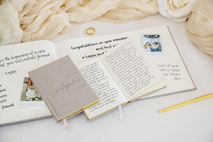 Personalized Wedding Book Set with Guestbook Vow Books (Design 1) - Custom Large 11.5 x 8.5 Guest Signin Book, 5.75 x 4 Vow Books for Marriage Ceremony Reception, Gift for Newly Engaged Couple, Taupe - Image 7