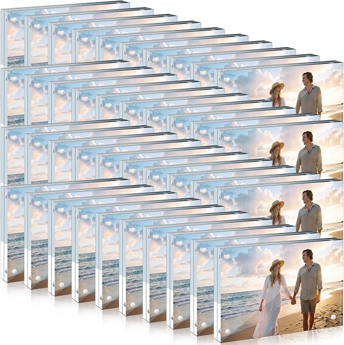 Handepo 40 Pack 4 x 6 Acrylic Picture Frames Bulk Clear Acrylic Magnetic Photo Frames 20mm Thick Double Sided Frameless Freestanding Display for Photos Cards Bedroom Living Room Home Office by Handepo