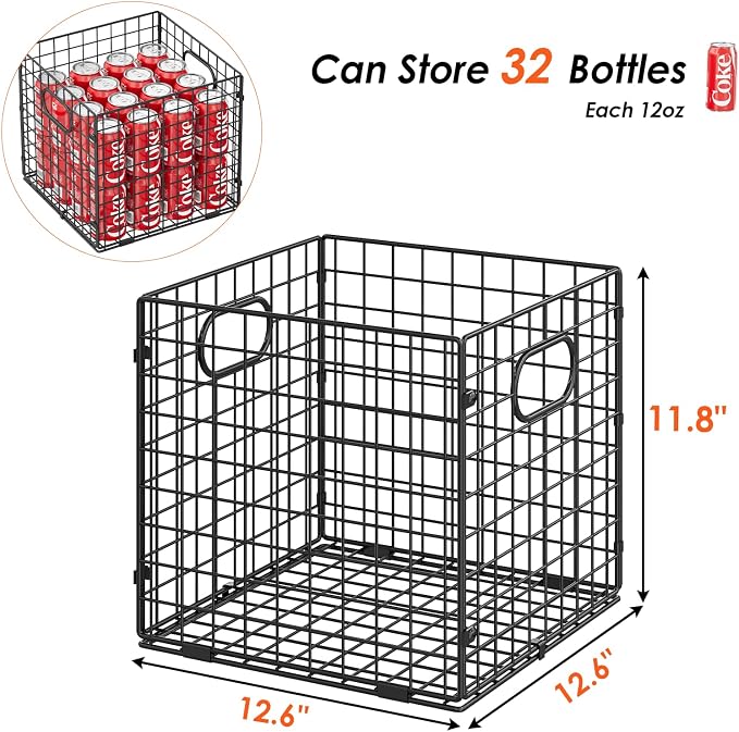 Cidaziya 4-Pack Metal Storage Crates, 32QT Stackable Collapsible Storage Bins with Handles, Black Heavy Duty Milk Crates for storage, Car, Garage, Home, Camping, Office - Image 3