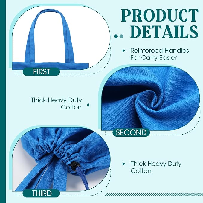 Zhehao 6 Packs Large Canvas Laundry Bags 20" x 28" Cotton Thick Cloth Laundry Bag with Handles & Drawstring Heavy Duty for Basket Hamper college Dorm Apartment Dwellers and Travel(Cool Color) - Image 3