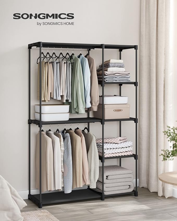 SONGMICS Portable Closet, Freestanding Closet Organizer, Clothes Rack with Shelves, Hanging Rods, Storage Organizer, for Cloakroom, Bedroom, 48.8 x 16.9 x 71.7 Inches, Black URYG026B02 - Image 2