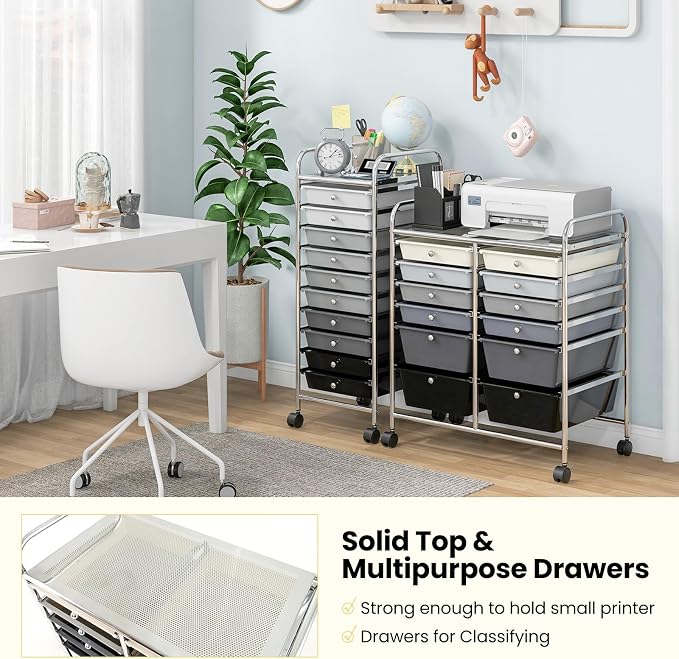 Giantex 12 Drawer Rolling Storage Cart Tools Scrapbook Paper Office School Organizer (Black Gradient) - Image 8