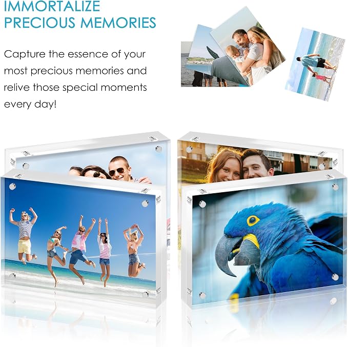 2.5x3.5 Acrylic Picture Frame 6 Pack, 20mm Thick, Tabletop Display | Double-Sided Transparent Magnetic Frameless Photo Frame, for Photos, Fits Home, Office - Image 5