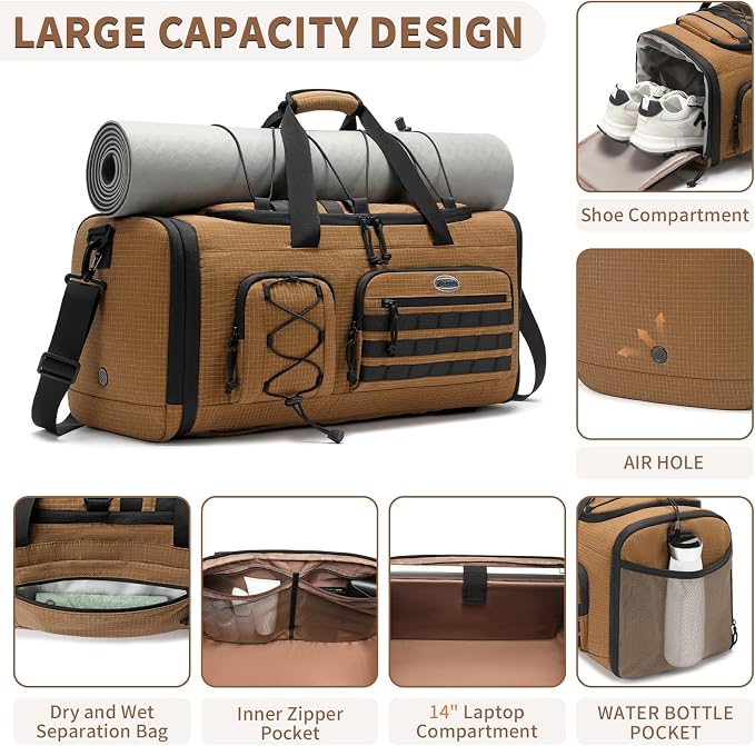 BOSSTIN Gym Bag for Men & Women, 45L-50L Expandable Sports Duffle Bag | Convertible Duffel Backpack, Comes with Toiletry Bag, Shoe Compartment & Wet Pocket, for Workout, Weekender, Overnight Travel - Image 3