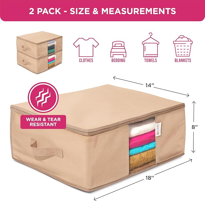 Cedar Clothes Storage Bag Organizer, Protects From Moths, Set of 2, Beige | Protects from Moths, Moisture, Dirt & Dust, Underbed Storage Bags for Clothes, Cashmere Sweaters, Bedding & More - Image 3