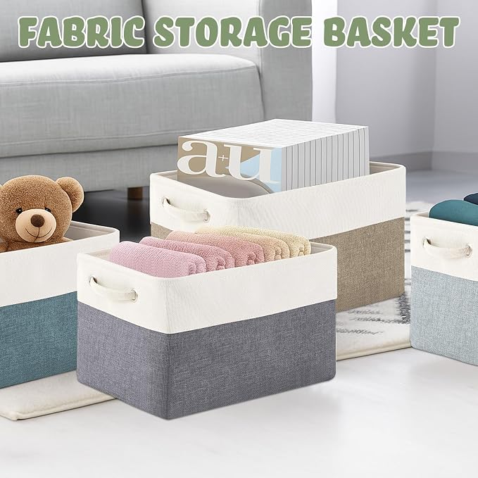 6 Pack Cube Storage Bins Fabric Cube Basket Handle, Dark Morandi, 15x11x9.5 | Color Block Foldable Organizer with Handles, Home Closet Bin for Shelves, Durable Cube Baskets Bulk for Home Storage - Image 5