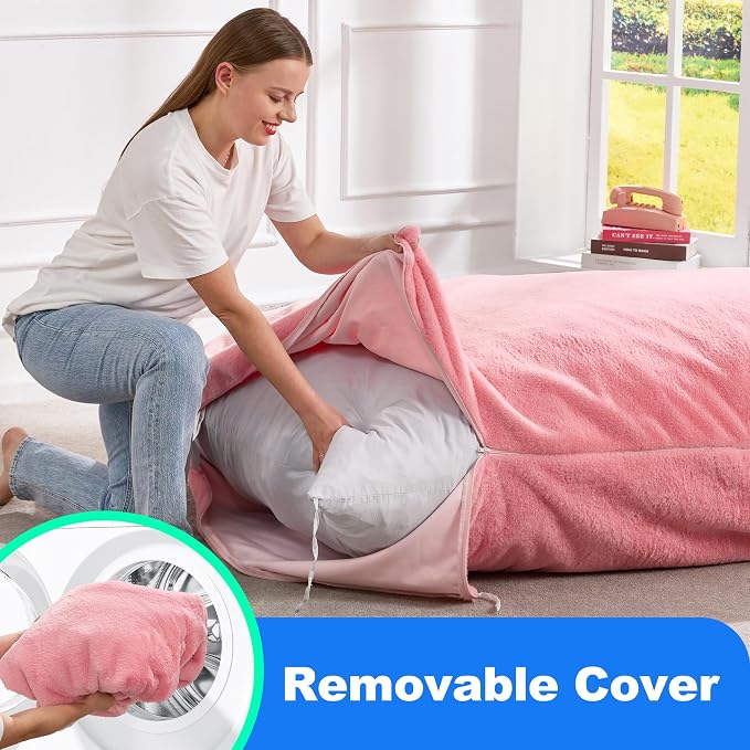 Hobestluk Adult Bean Bag Chair 3 in 1 Convertible Large Bean Bag Sofa | Plush Pink,Machine Washable,Removable Cover,Easy Convert And Install, Oversied Floor Bed,For Livingroom Bedroom - Image 7