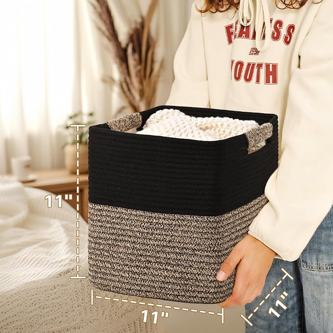 11 Inch Storage Cubes, 3 Pack Cube Storage Bins for Organizing, Cotton Rope Woven Baskets for Shelves, Bathroom, Kids Room, Closets, Baby Nursery - Image 6