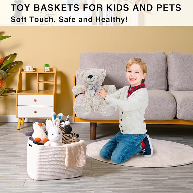 White Storage Baskets for Organizing Shelves, Woven Cotton Rope Basket for Storage, Basket for Toys Clothes Books Shoes, Organization Baskets, 14.8"×11"×9.5", Pack of 3, Off White - Image 5