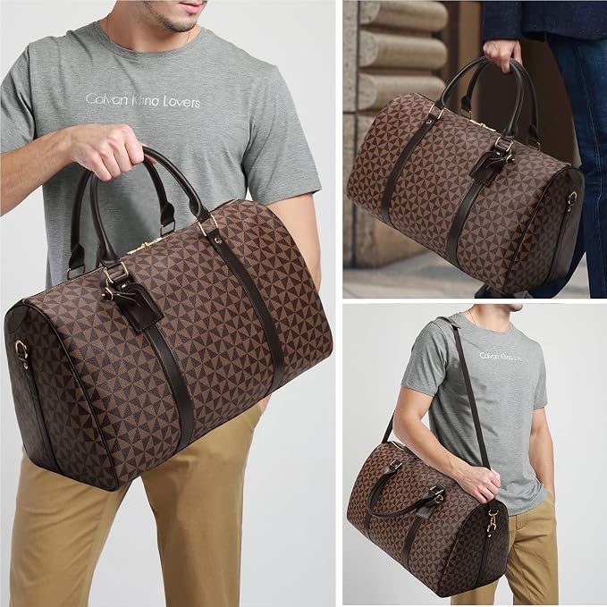 Large capacity Lightweight Weekender Bag Travel Duffel Bag for Women Men Overnight with Toiletry Bag Traveling Handbag for Gym Holiday (Brown) - Image 6
