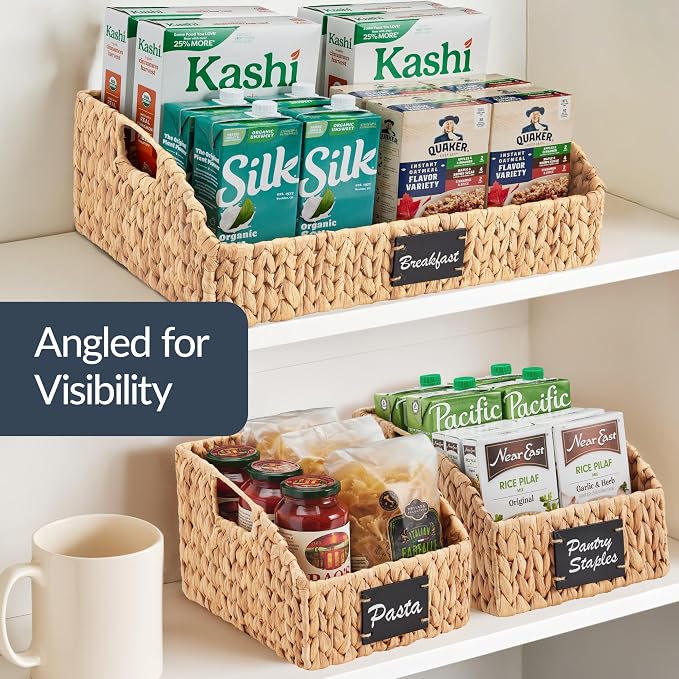 Best Choice Products Water Hyacinth Pantry Storage Baskets, Wicker Baskets w/Built-in Handles, Handwoven Shelf Baskets for Organizing, Pantry Organizers and Storage, 3-Pack - Natural - Image 5