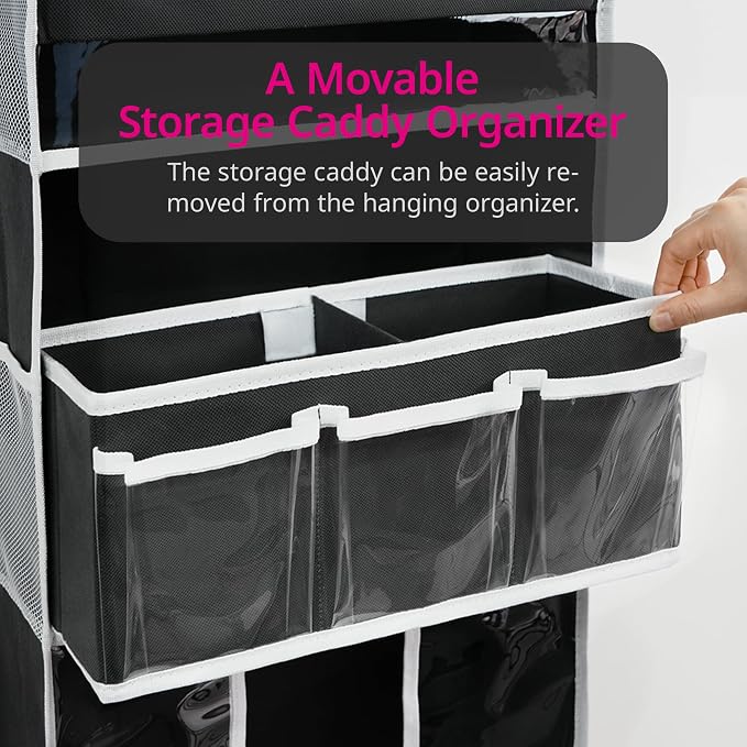 Door Hanging Storage Organizer,with 3 Bins 1 Movable Baby Diaper Caddy,1 Large capacity diaper stacking storage Organizer,10 Side Pockets ,Bedroom Door Storage for Nursery Baby Essentials. (Dark grey) - Image 2