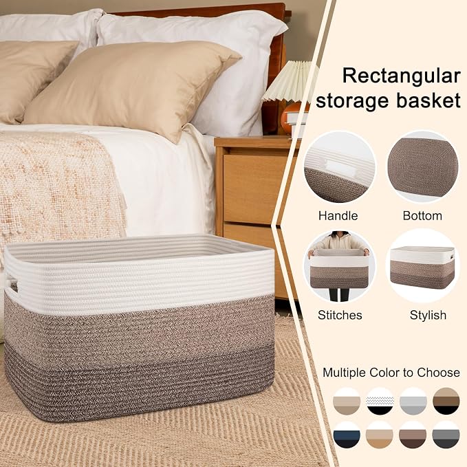 OIAHOMY Blanket Basket Laundry Basket Dog Toy Basket 75L Dark Brown | Large Storage Basket,Baby Basket,Toy Storage,Woven Rope Basket for Blankets,Blanket Storage for Living Room - Image 5