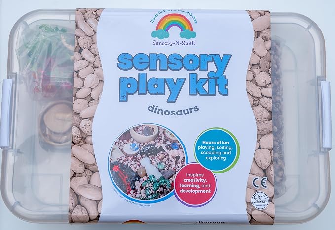 Dinosaur Sensory Bin Kit for Kids | Taste-Safe Pinto Beans, Fossil Skeletons, Trees, Volcano & Durable Wooden Tools – Includes Storage Bin - Image 8