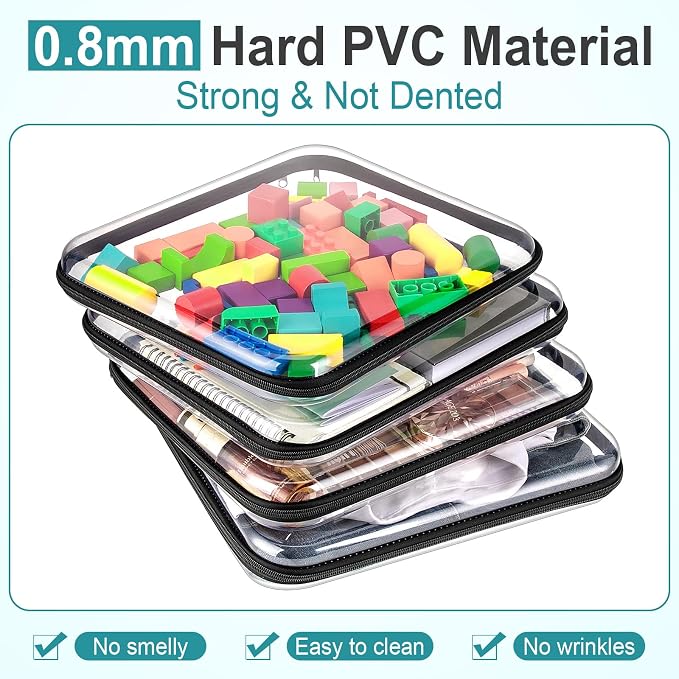 Sanwuta 6 Clear Hard Zipper Case,Black,13.78 X 11.81 X 2 Inch | Pencil Case Pouches ,Makeup Bag,Plastic Toiletry Diaper Bag ,Travel Toy Storage,Waterproof Organizer Bins - Image 4