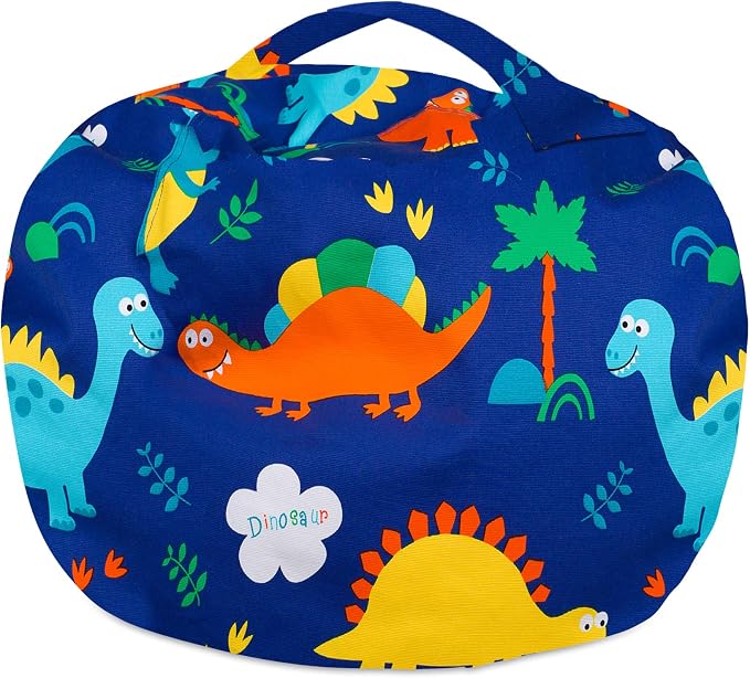 Posh Stuffable Kids Stuffed Animal Storage Bean Bag Chair Cover - Childrens Toy Organizer, Large-38 - Canvas Dinos on Blue - Image 6