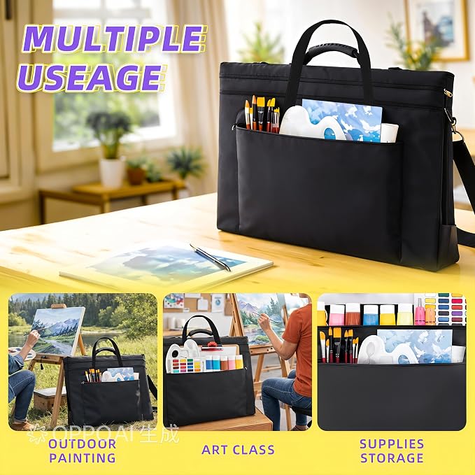 JJRING 36x48 Art Portfolio Tote Bag With Shoulder Strap, Black | Large Carrying Storage Case With Handle For Artwork, Posters, Canvas, And Drawing Boards - Image 5
