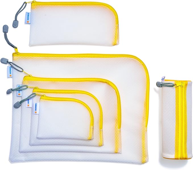 Herma 20011 Zip Toiletry Bag A5, Transparent (26 x 20 cm) Small Zippered Travel Pouch for Cosmetics, Liquids, Make-up, Toothbrush, Clear Cosmetic Bag with Zipper in Yellow - Image 3