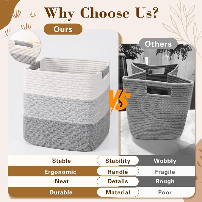 11 Inch Storage Cubes, 3 Pack Cube Storage Bins for Organizing, Cotton Rope Woven Baskets for Shelves, Bathroom, Kids Room, Closets, Baby Nursery - Image 4