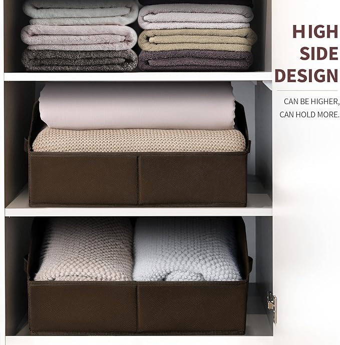 Closet Baskets for Shelves Trapezoid - Decorative Storage Baskets with Handle, Closet Bins for Organization, Shelf Storage Bins for Clothes, Books, Home, Office, 4 Pack, Brown - Image 4