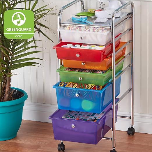 ECR4Kids 6-Drawer Everyday Rolling Utility Storage Cart, Mobile Organizer, Assorted | Durable plastic bins, steel frame, GREENGUARD Gold Certified, 50 lb capacity, rolling casters, craft supplies, office, home - Image 7