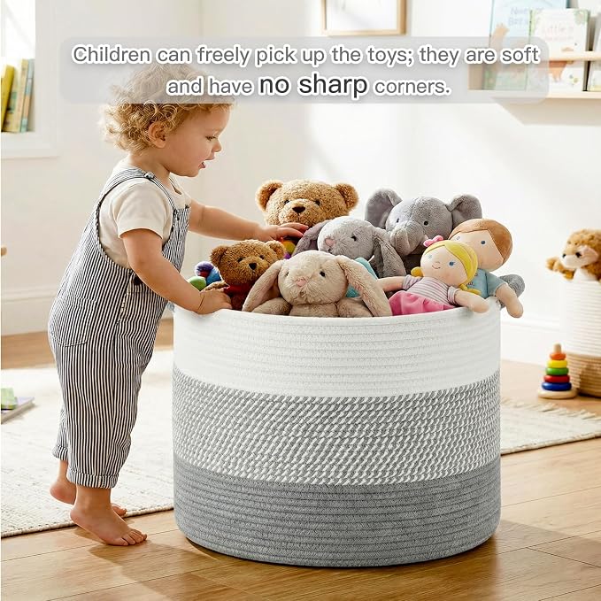 Artfeel 100L Large Cotton Rope Basket, Decorative Woven Blanket Storage for Living Room, Boho Toy Storage & Toy Box for Kids, Versatile Laundry Basket & Nursery Hamper for Blankets(Grey) - Image 2