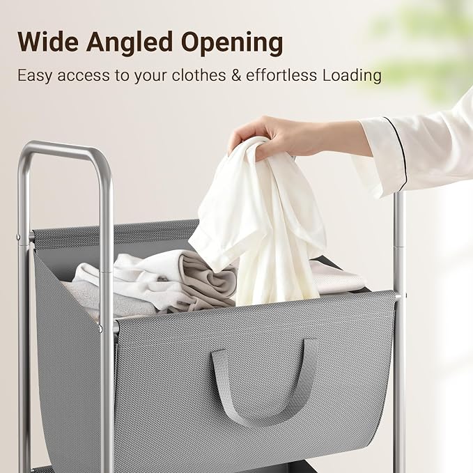 ELYKEN 3-Tier Vertical Rolling Laundry Hamper with Wheels & Removable Bags | 120L Capacity, Space-Saving Design, Locking Casters, 3 Section Laundry Sorter for Apartments, Small Spaces, Closet, Dorm - Image 5