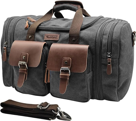 Wildroad Canvas Duffle Bag - 50L Expandable Weekender Overnight Travel Bag | Gifts for Men, Holiday Birthday Gift for Dad, Husband & Partner, Carry-on Size by WILDROAD