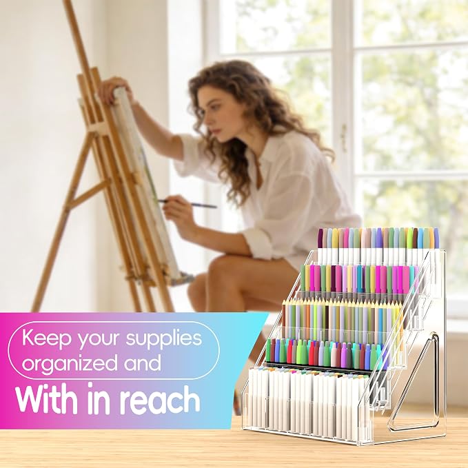 150 Slots Marker Organizer, 5 Tier Acrylic Marker Storage Rack, Desktop Marker Holder for Alcohol Markers, Copic, Ohuhu, Colored Pencils & Pens - Image 6