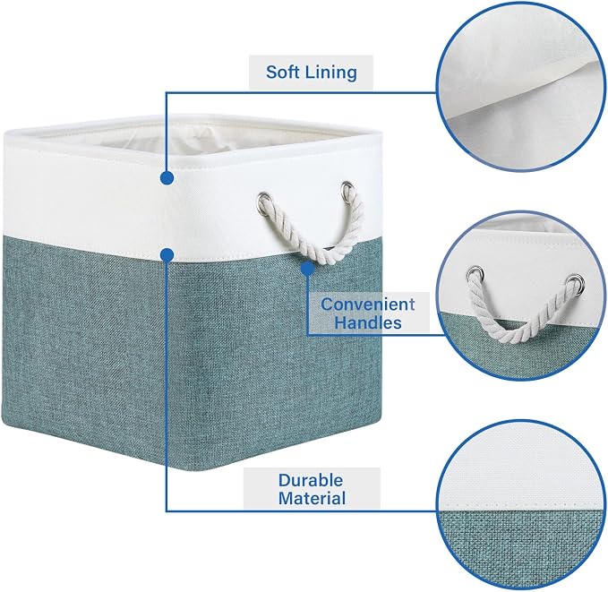 Temary 12 Inch Cube Storage Baskets 4 Pack Fabric Storage Bin for Organizing, Shelf Baskets for Home Office Closet, Collapsible Cube Storage Bins (White&Dark Green) - Image 3