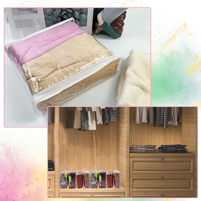 20 Pcs Clear Vinyl Zippered Storage Bags,40 x 30 x 8 cm Clothes Blankets Storage Bags for Sweater Clothes Bed Sheet Quilt Organizer with Zipper for Closet Linen Sweater Bed Sheet Pillow - Image 7
