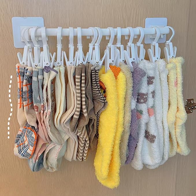 Kid Pants Hanger Organizer with 10 Clips - White & Plastic | Baseball Cap Display Holder, Closet Rail Wall Mounted Door Rack for Drying Baby Socks, Towel, Hats, Toddler Leggings - Image 2