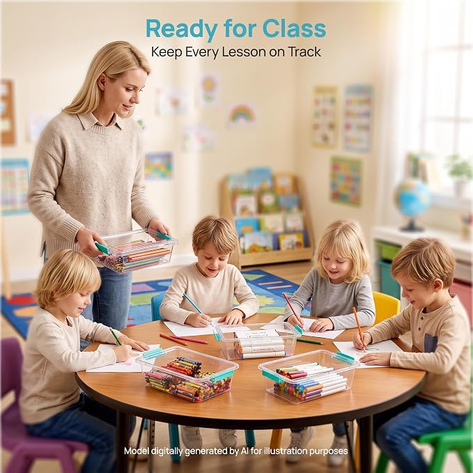 Vtopmart 4 Pack 3 Qt Clear Storage Bins with Lids for Building Blocks，Craft | Stackable Plastic Organizer Box for Home, Classroom, Office, Craft Room, Small Containers for Art Supplies, Stationery - Image 7