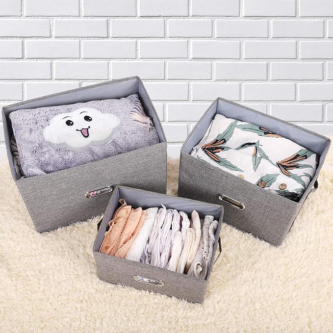 Large Linen Collapsible Storage Bins with Removable Lids and Handles, Washable Storage Box Containers Baskets Cube with Cover for Bedroom,Closet,Office,Living Room,Nursery (Green, Large) - Image 4