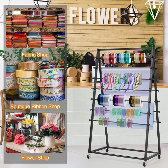 ikare Ribbon Organizer,Double-Sided Ribbon Holder for Craft Room | Ribbon Holder,15 Tier Ribbon Holder Organizer Rack, Gift Wrapping Craft Ribbon Storage Shelf Cake Shop Flower Store - Image 3