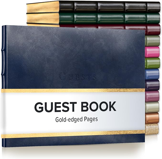 Gallery Leather Guest Book - Great for Wedding, Reception, Baby and Bridal | Shower, Birthday Party and Vacation Home - 192 Lined Pages to Sign in, add Polaroid Photo - Hardcover 9x7" - Acadia Navy by GalleryLeather
