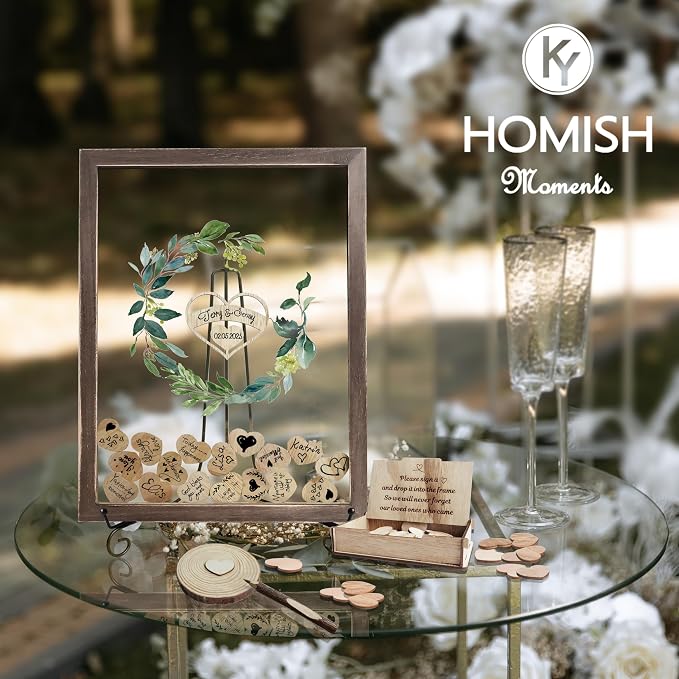 Y&K Homish Wedding Guest Book Alternative , Rustic Wedding Decorations for Reception , Favors for Guests 80 Hearts Green Wreath (Transparent &Brown) - Image 3