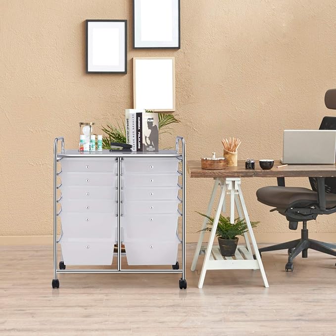 12 Drawer Rolling Storage Cart, Craft Cart Organizer on Wheels w/Metal Frame, Large Capacity & Smooth Drawer, Rolling Cart w/Drawers for Classroom, Office - Image 8