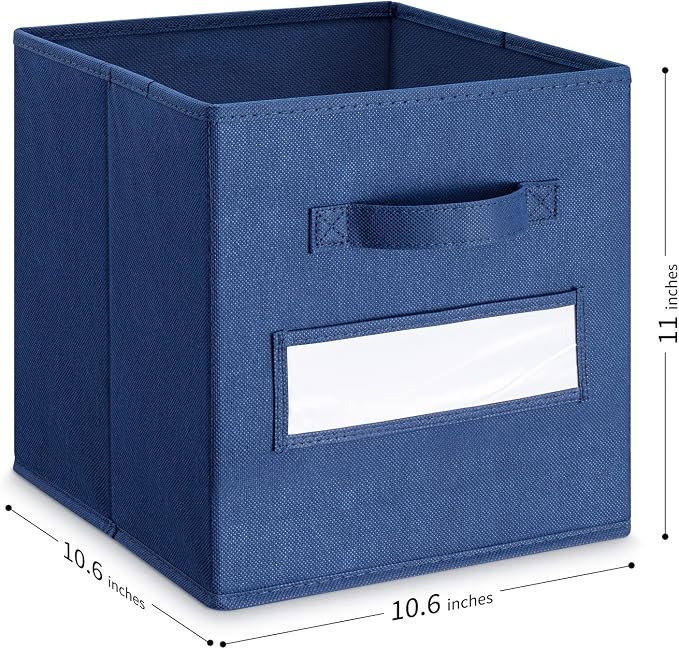 11 Inch Storage Cube,Storage bin (Set of 10) Foldable Fabric Cube Storage Bins with 10 Labels Window Cards & a Pen,Baskets Containers for Shelves,Closet Organizers Box,cube storage,Navy Blue - Image 3