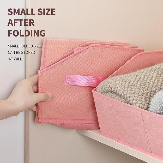 Closet Baskets for Shelves Trapezoid - Decorative Storage Baskets with Handle, Closet Bins for Organization, Shelf Storage Bins for Clothes, Books, Home, Office, 6 Pack, Pink - Image 6