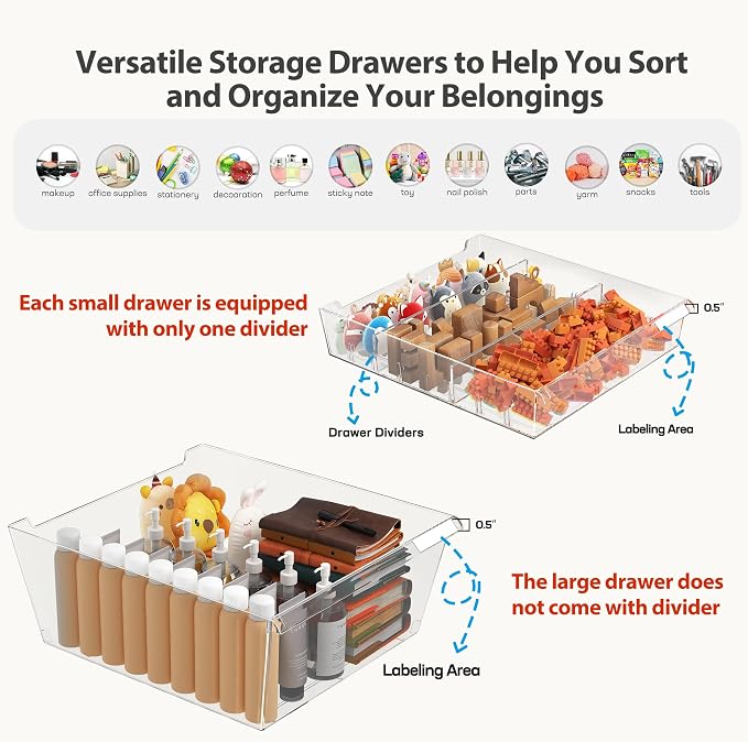 Mobile Storage Cabinet with 15 Clear Drawers, Modern Black | Craft Cabinet with 5 Large Drawers, Cart with Wooden Tabletop, Printer Stand Home Office, Dresser Chest - Image 4