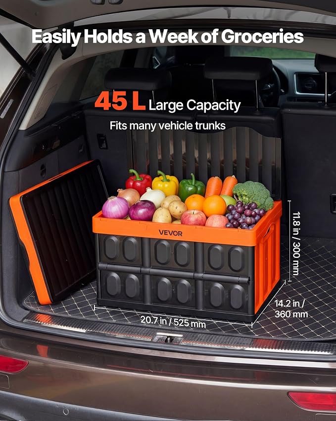 VEVOR Plastic Collapsible Storage Bins with Lids, 45L 3Packs, Stackable Folding Storage Crates with Handles, Holds 44 lbs Per Bin, Heavy Duty Containers, Space-Saving Baskets, for Home Organizing - Image 2