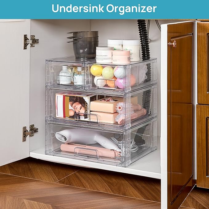 Vtopmart Clear Stackable Storage Drawers, 5 Pack Wide Storage Set | Wide and Small Pull-Out PET Drawers Designed for Large and Small Item Sorting, Cabinets, Closets, Pantry - Image 2