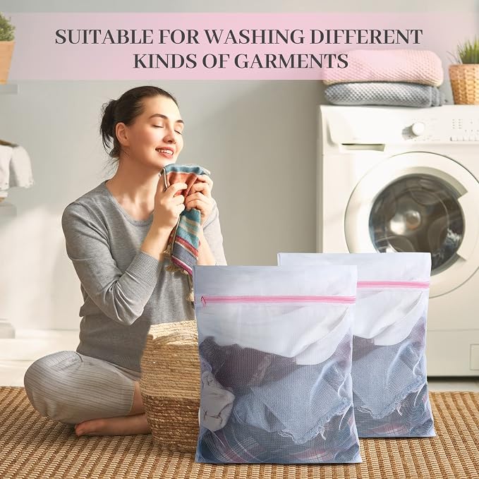 Nuenen 36 Pieces Mesh Laundry Bags Fine Mesh Wash Bags with Zipper Machine Washable Lingerie Bags for Washing Delicates Clothes Garment Underwear Blouse Hosiery Socks Travel, 16 x 20 Inches (Pink) - Image 6