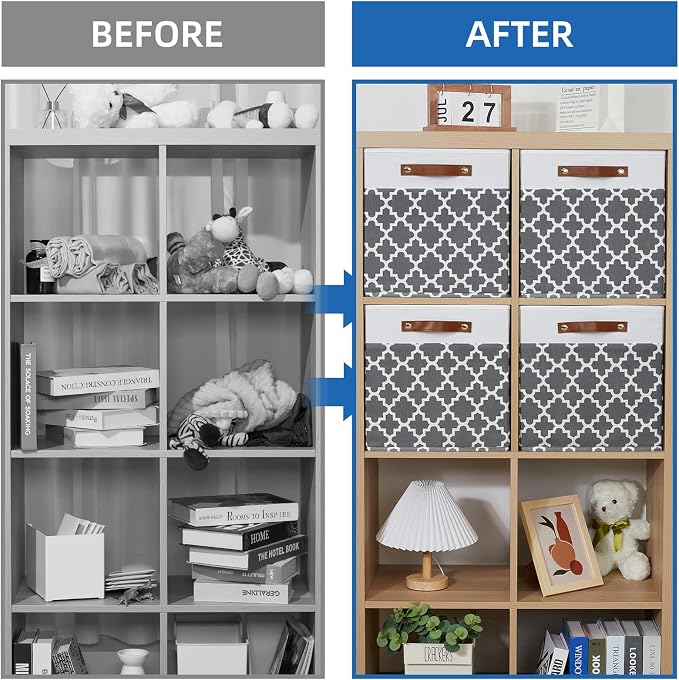 Temary Cube Storage Bins 13x13 - 4 Pack Cube Storage Bins for Shelf with Handles (Grey Lattice) - Image 5