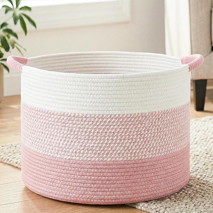 Artfeel 70L Large Cotton Rope Basket, Decorative Woven Blanket Storage for Living Room, Boho Toy Storage & Toy Box for Kids, Versatile Laundry Basket & Nursery Hamper for Blankets(Pink) by Artfeel